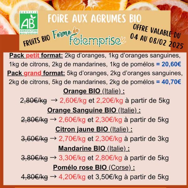 Pack petit format d'agrumes BIO- 7kg du 4 au 8 février